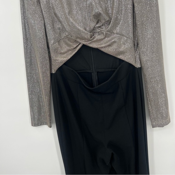 Black Halo Angie Flared Leg Jumpsuit Cutout Metallic Silver Bodice Romper 12 - Picture 9 of 17